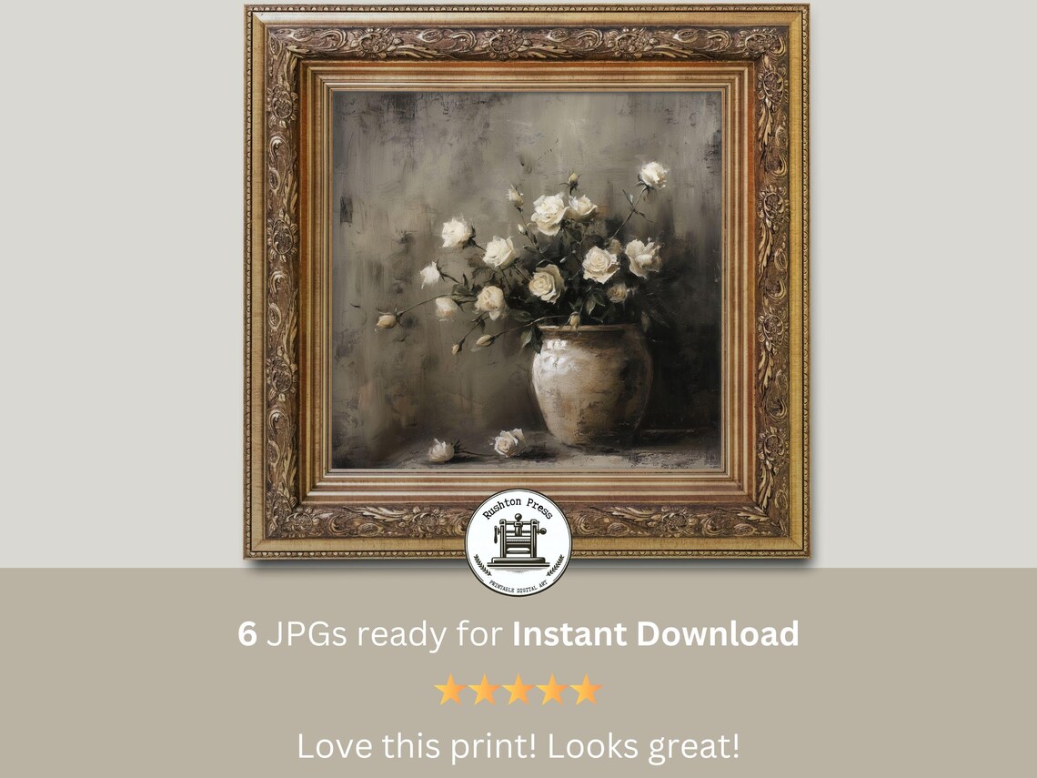 Vintage Rose Still Life Art Print, Moody Floral