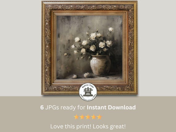 Vintage Rose Still Life Art Print, Moody Floral