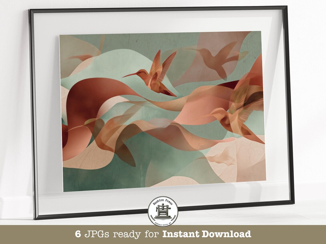 Abstract Hummingbird Flight Teal Terracotta Modern Nature Poster