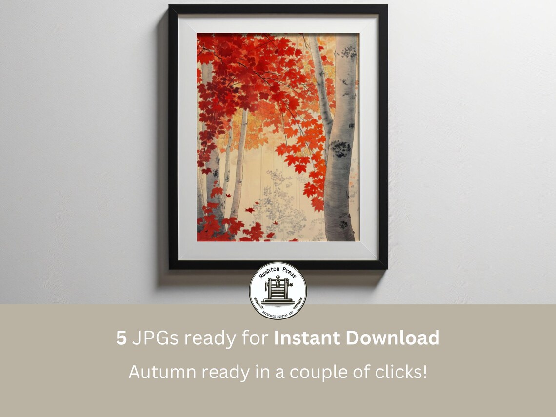 Japandi Autumn Landscape Print Neutral Fall Decor