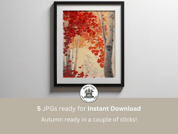 Japandi Autumn Landscape Print Neutral Fall Decor