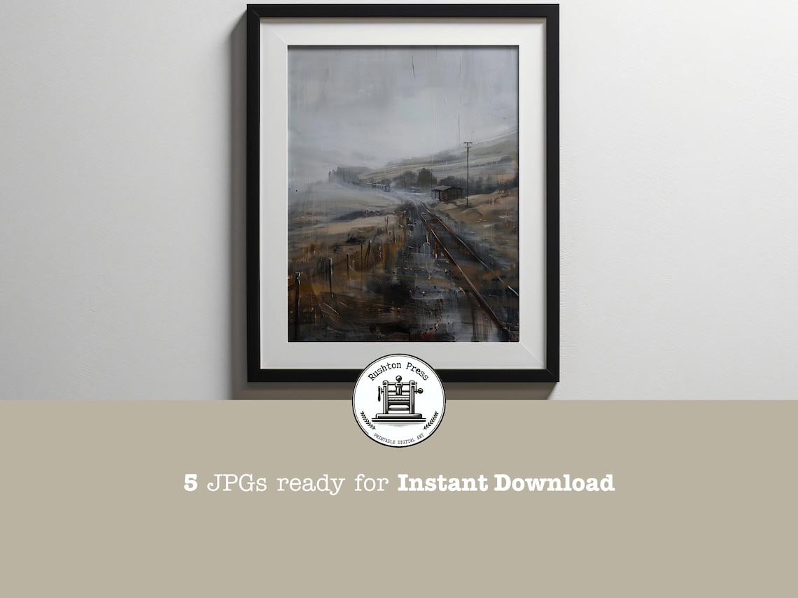Misty Railway Through Foggy Moorland Vintage Industrial Art Poster
