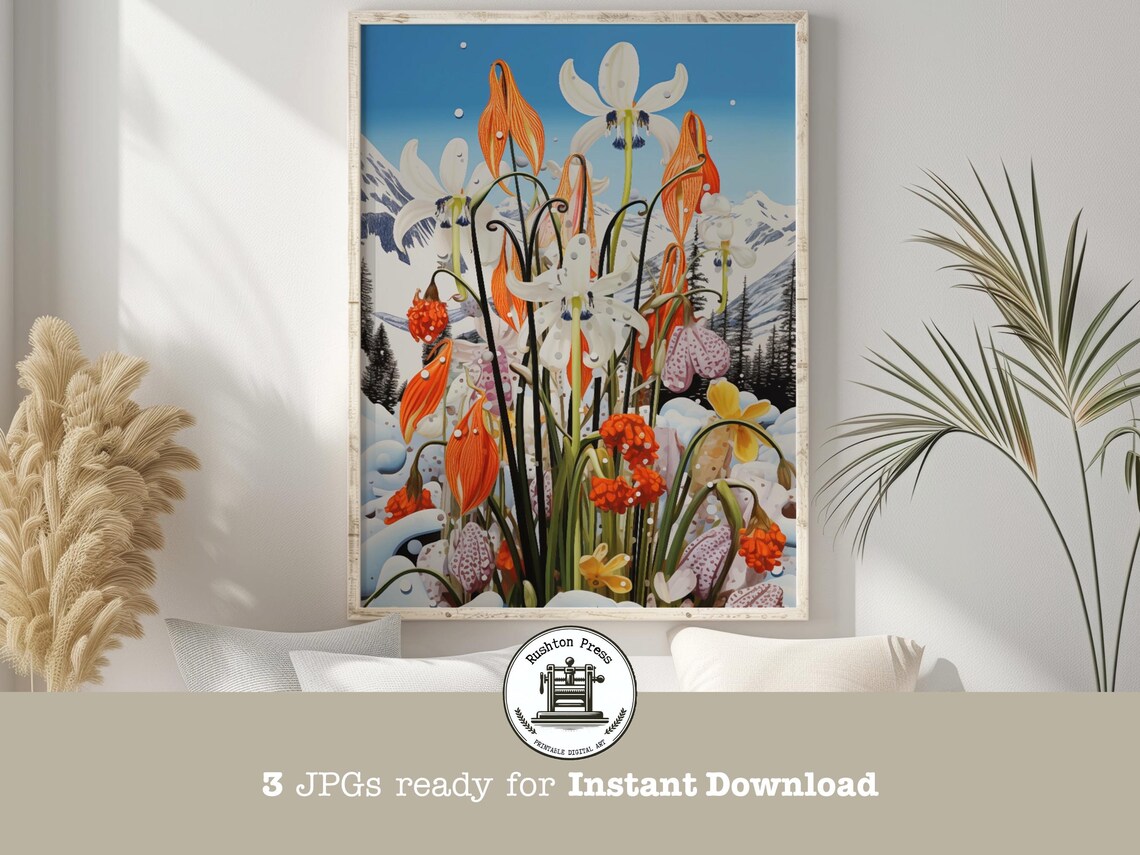 Surrealist Floral Art Print, Spring Mountain Flowers