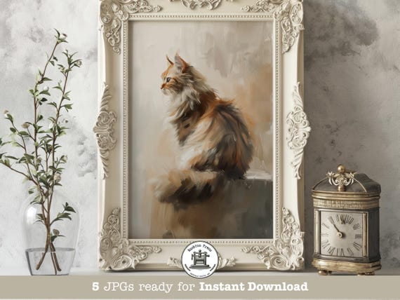 Fluffy Ginger Cat Oil Painting Vintage Portrait Orange Tabby Poster