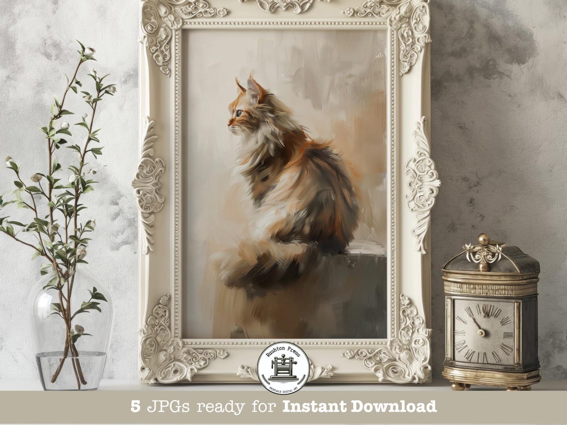 Fluffy Ginger Cat Oil Painting Vintage Portrait Orange Tabby Poster
