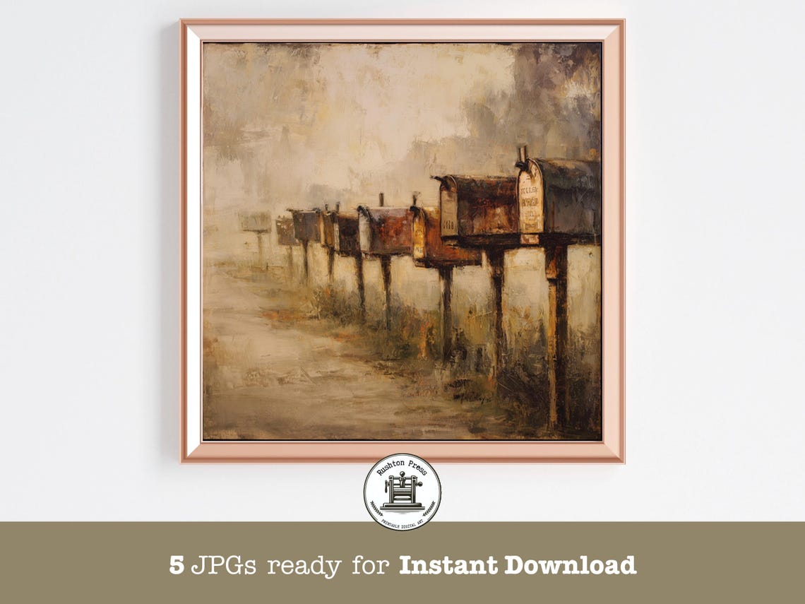 Weathered Mailboxes In A Misty Field Rustic Painterly Art Print