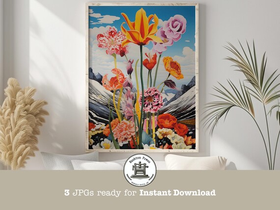 Surrealist Spring Floral Print Whimsical Botanical Drawing