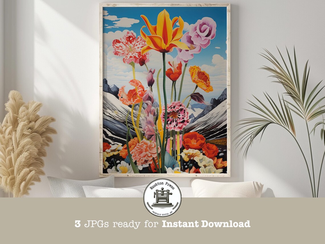 Surrealist Spring Floral Print Whimsical Botanical Drawing