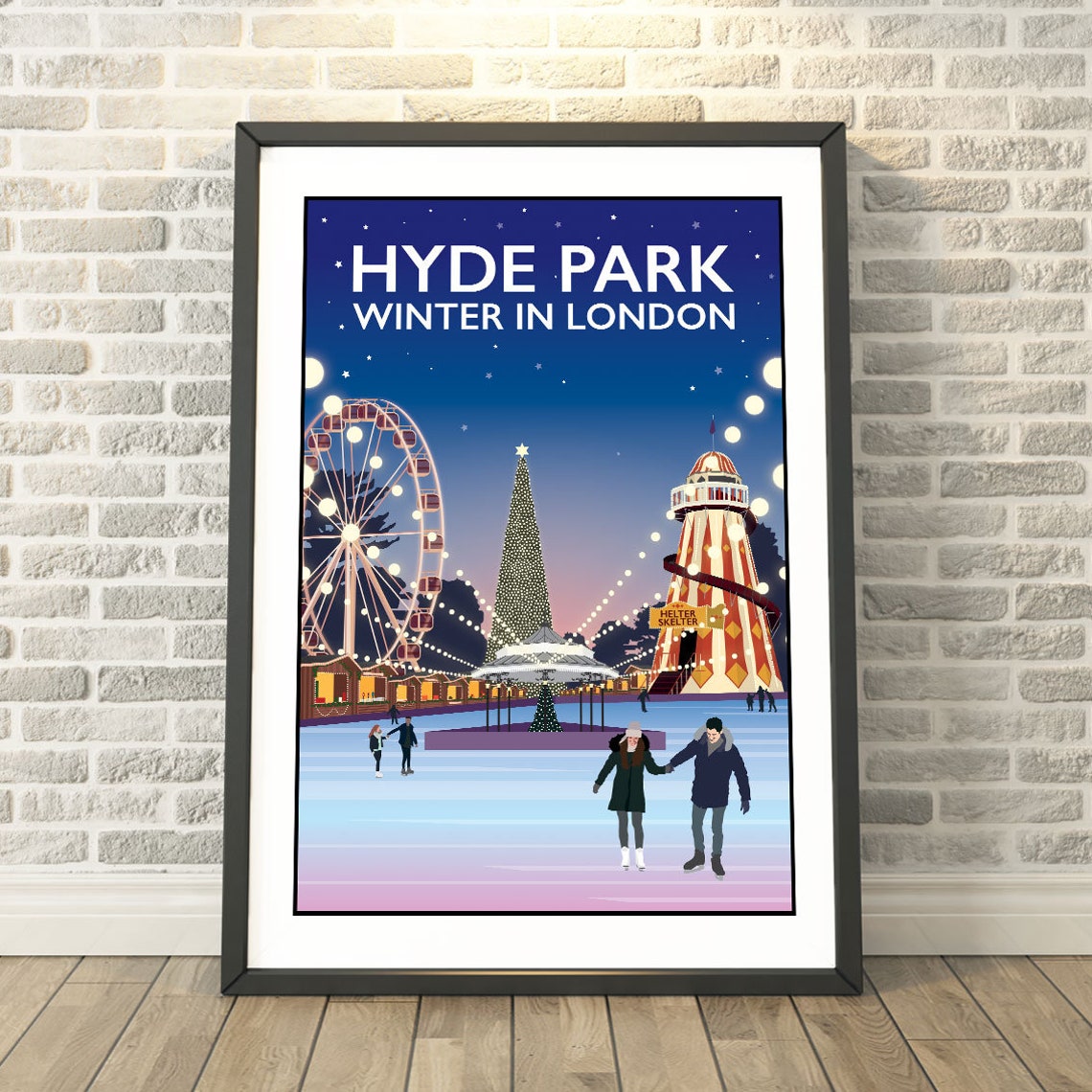 Hyde Park Winter in London Ice Skating Christmas Travel Poster
