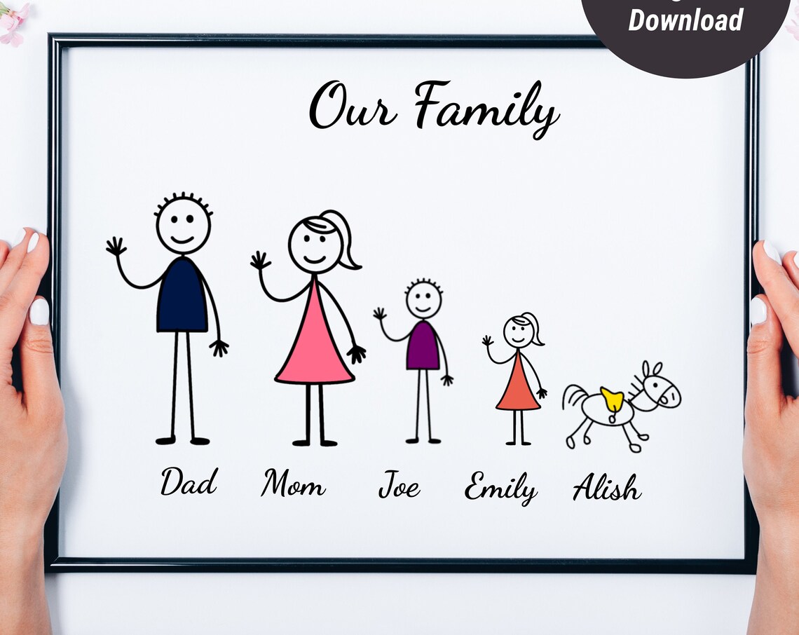 Personalised Stick Family Art Print, New Home Gift