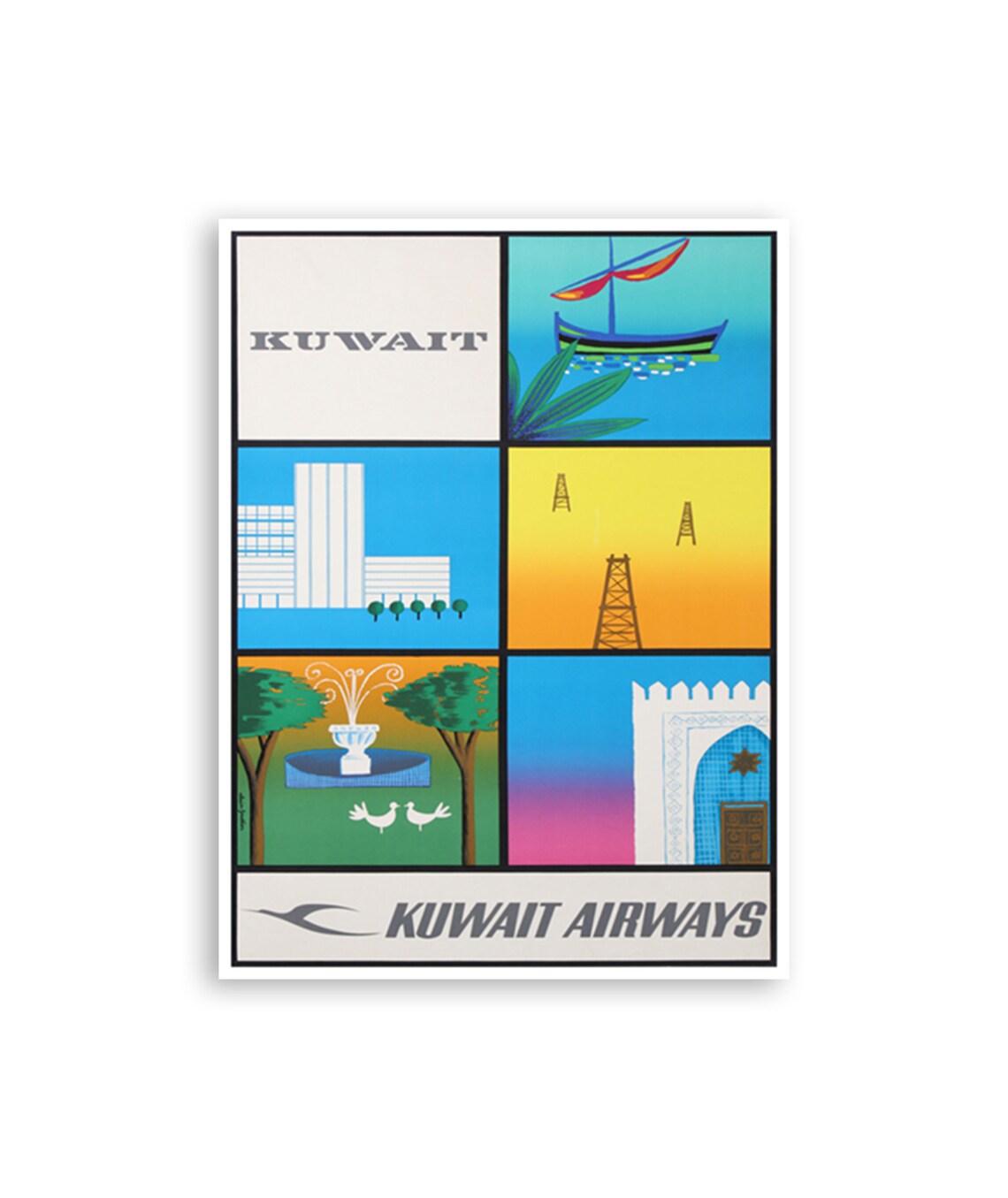 Kuwait Travel Poster Print Middle Eastern Airline Art Xr3305a