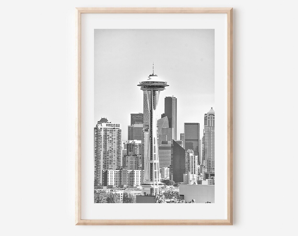 Seattle Black And White Skyline Travel Poster