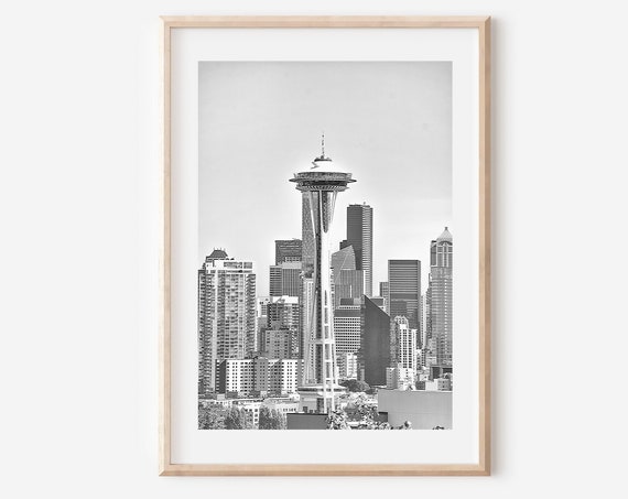 Seattle Black And White Skyline Travel Poster