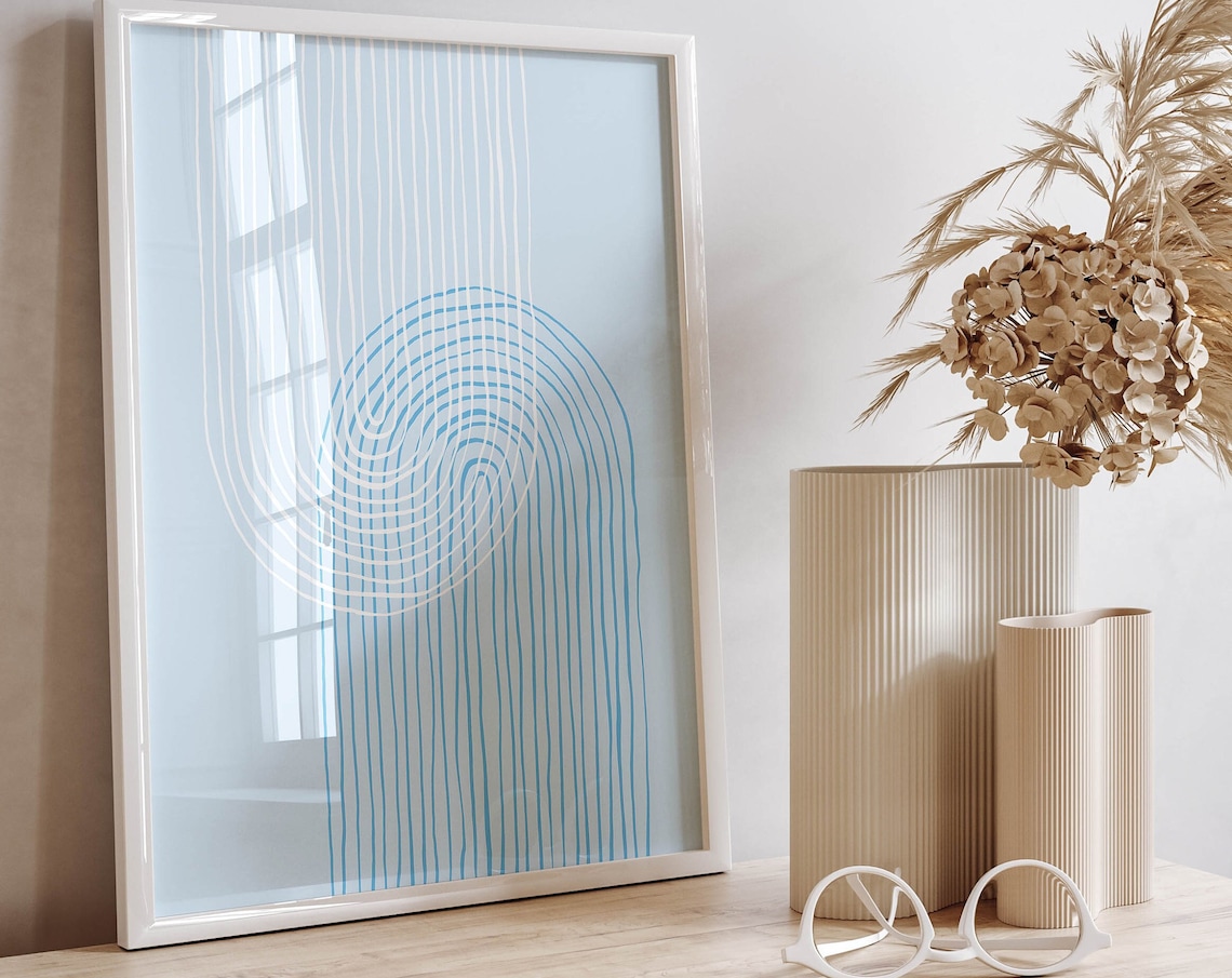Mid-Century Modern Blue Beachy Rainbow Art Print