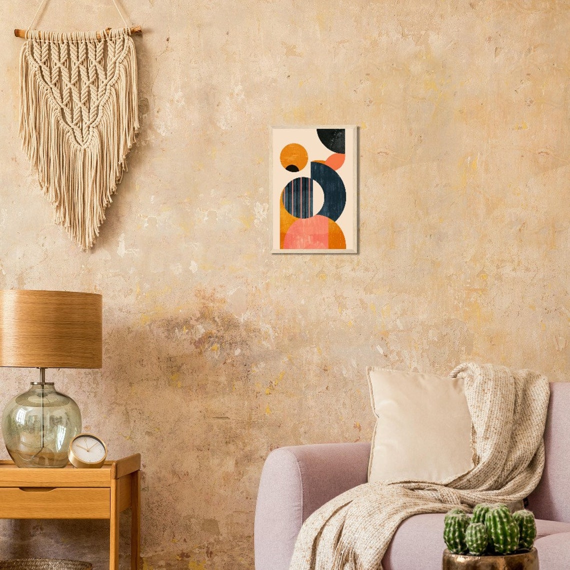 Bauhaus Geometric Circle Composition Navy Mustard Pink Retro Poster - Image 2