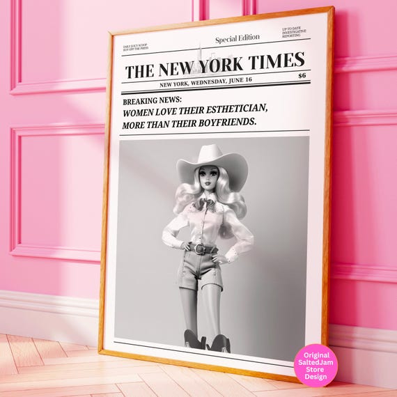 Trendy Newspaper Print Esthetician Wall Art Preppy Vintage Wall Decor Funny Dorm Decor Bar Cart Wall Art Salon Decor Funny Printable Printed