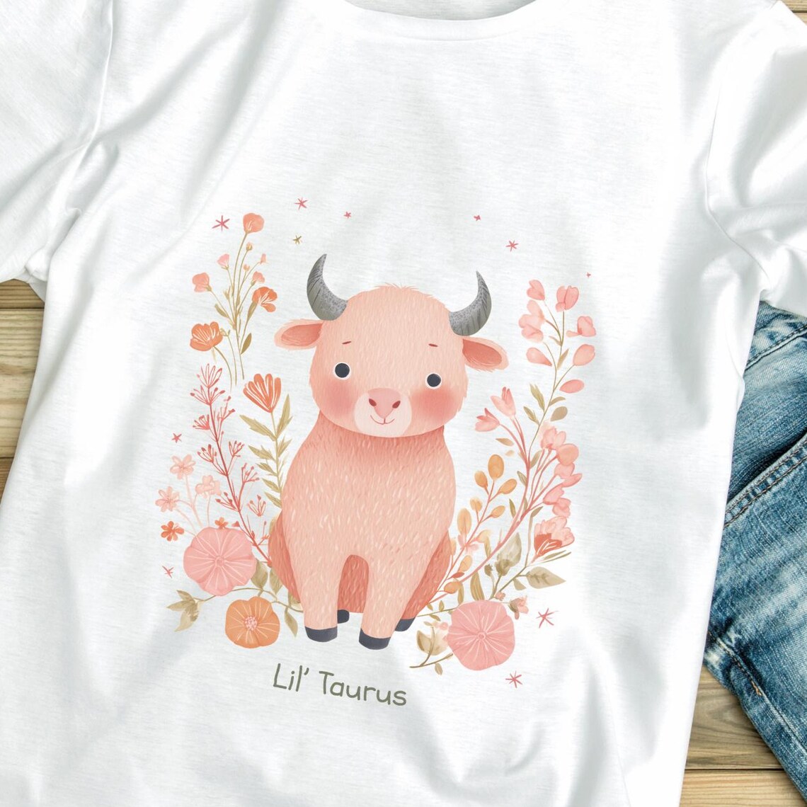 Lil Taurus Zodiac Baby Bull Floral Cute Astrology Nursery Poster