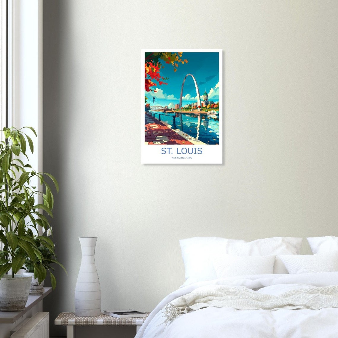 St Louis Gateway Arch Riverfront Autumn Fall Scene Travel Poster - Image 2