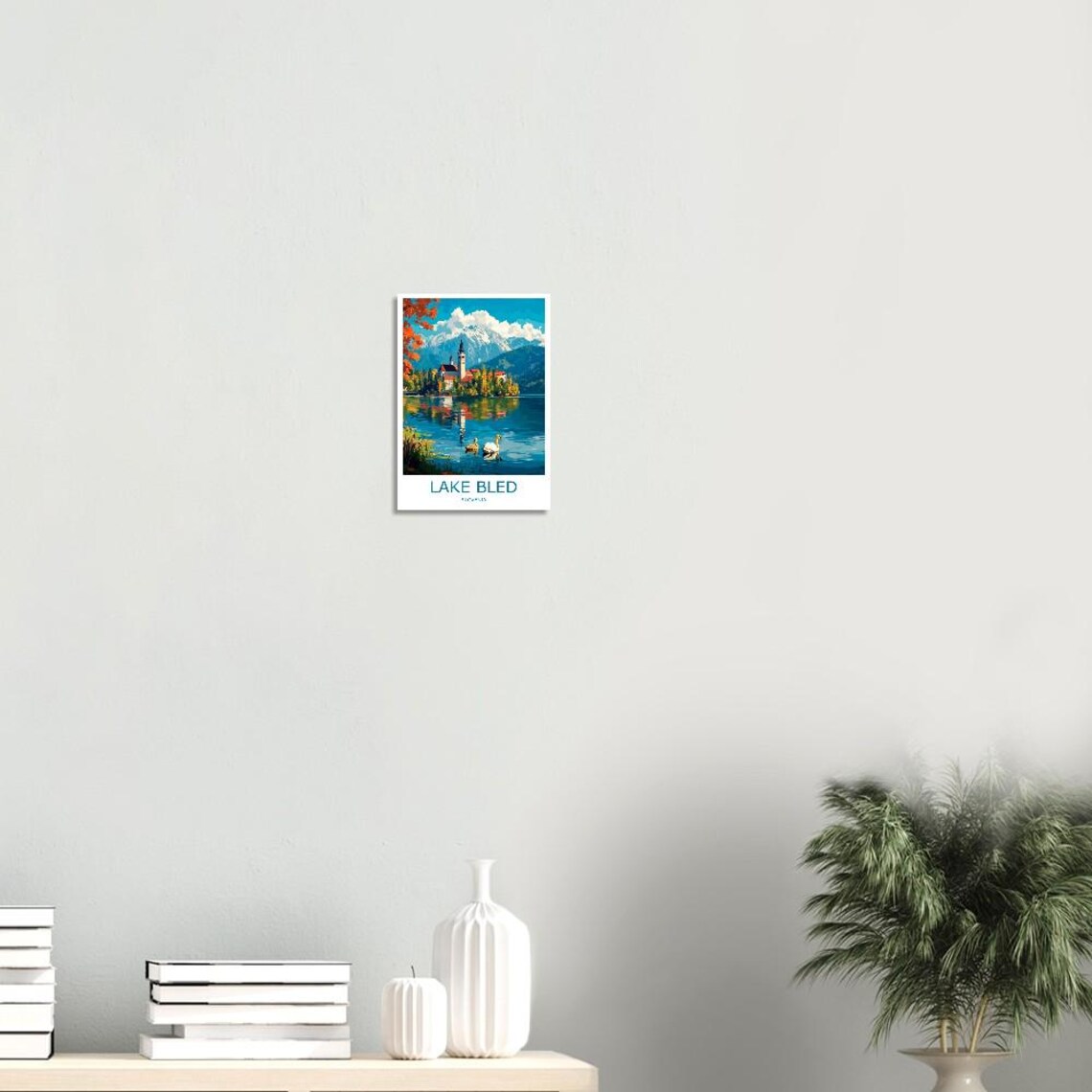 Lake Bled Island Church Swans and Julian Alps Slovenia Poster - Image 2
