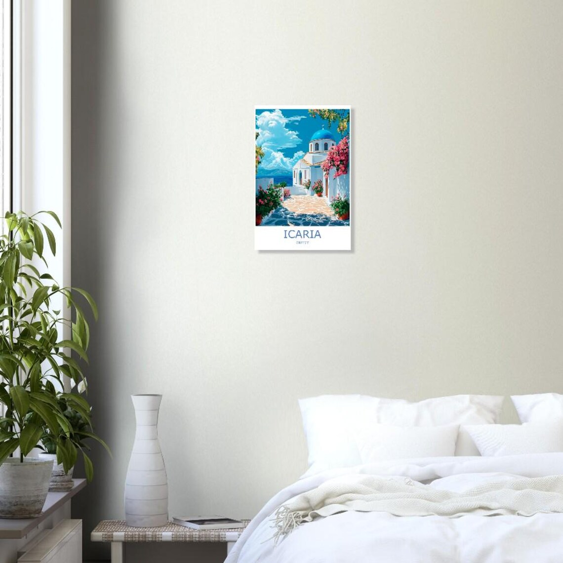 Icaria Blue Domed Church Bougainvillea Greece Island Travel Poster - Image 3