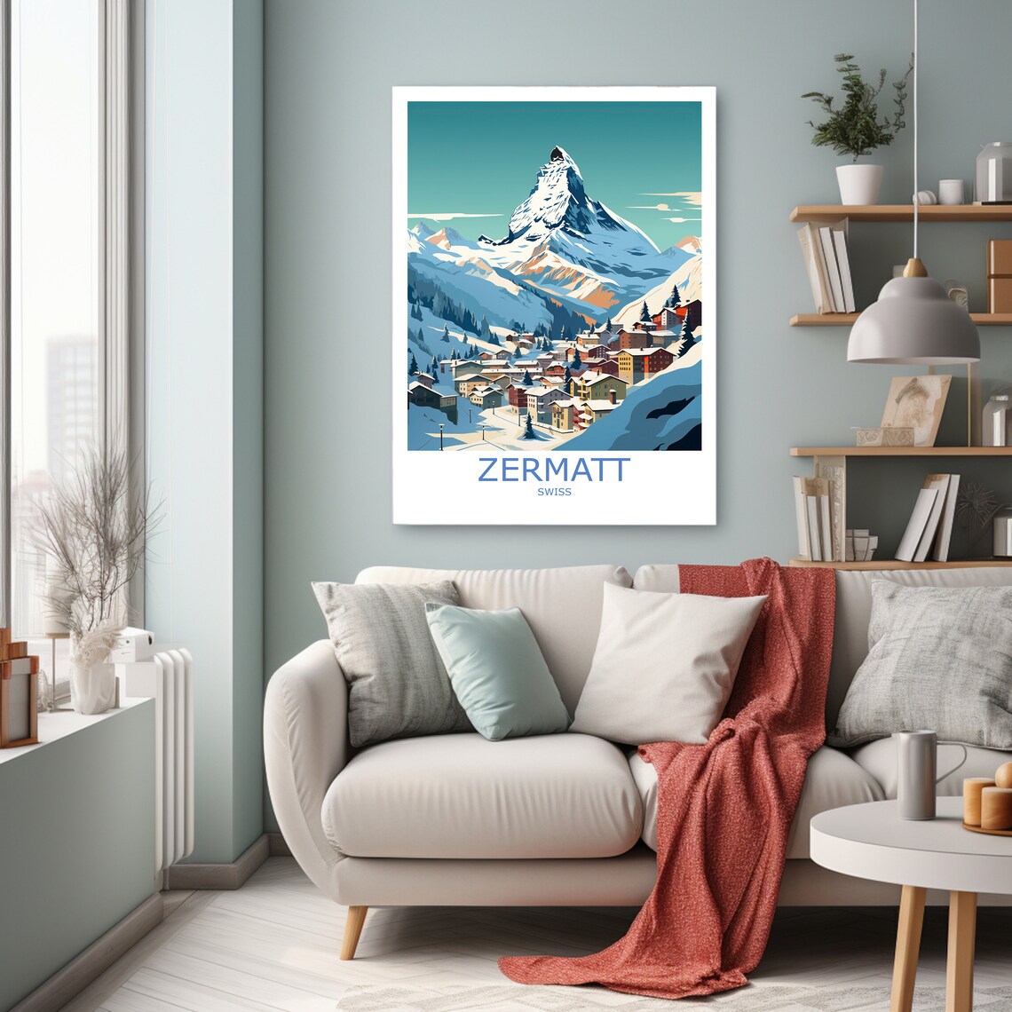 Zermatt Matterhorn Snowy Village Swiss Alpine Scene Travel Poster - Image 2