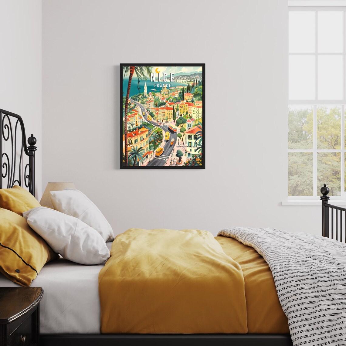Nice France Riviera Winding Street Bay of Angels Vintage Travel Poster - Image 3
