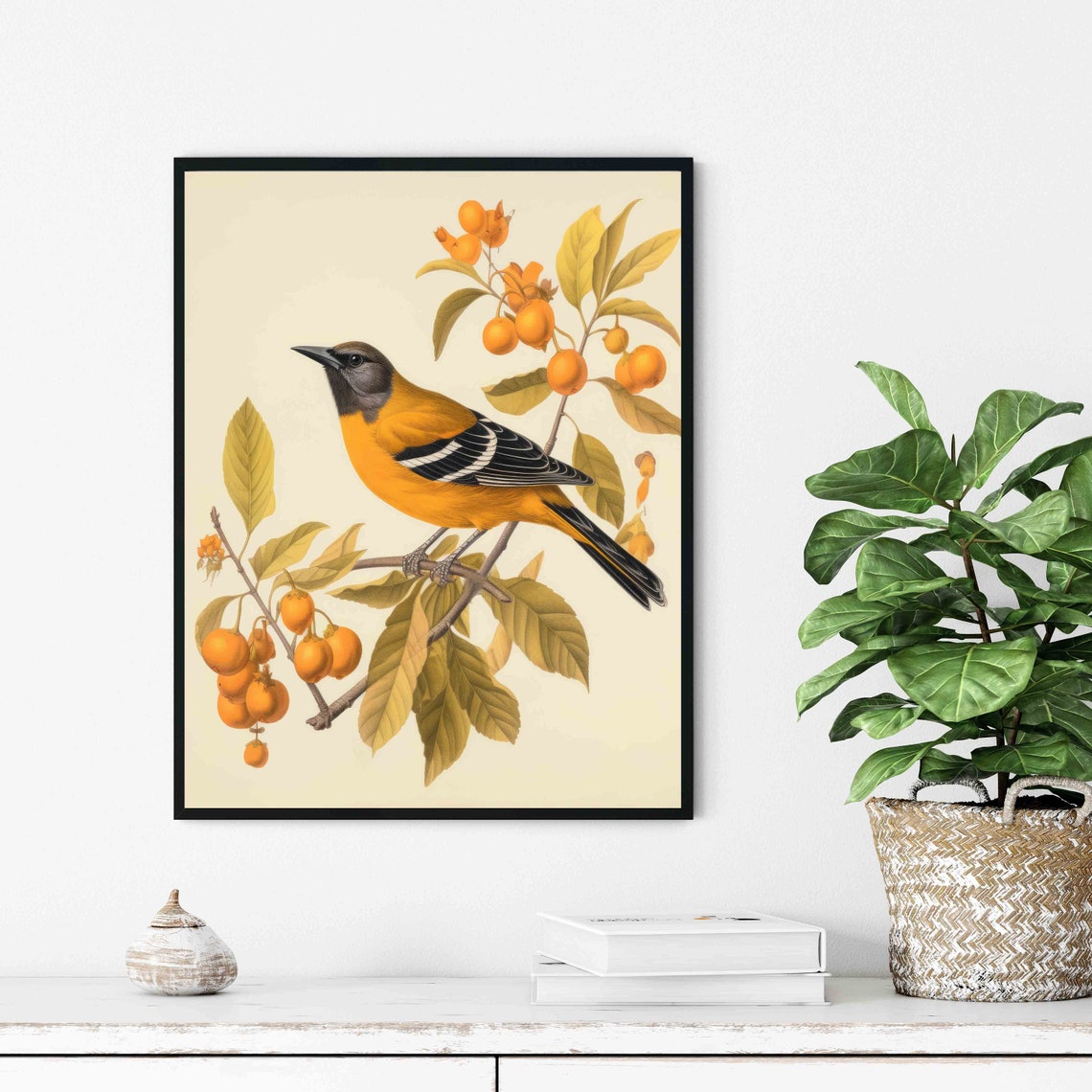 Oriole Bird on Persimmon Branch Vintage Audubon Style Art Poster - Image 3