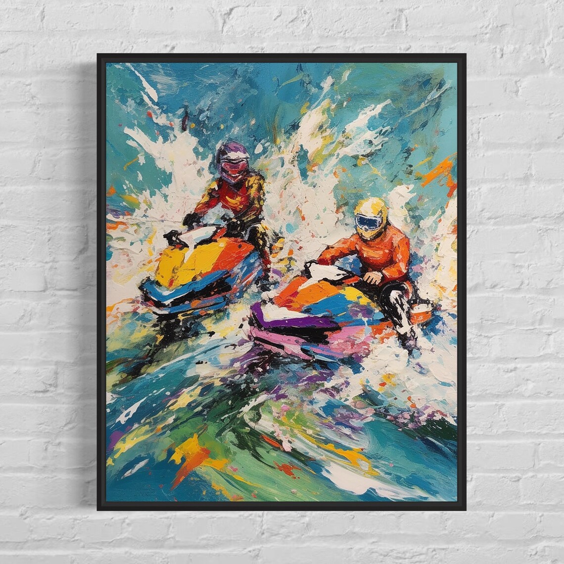 Jet Ski Racers Colorful Abstract Water Sport Art Painting Poster