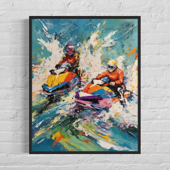 Jet Skiing Abstract Painting Art Print Colorful Abstract Wall Art Poster