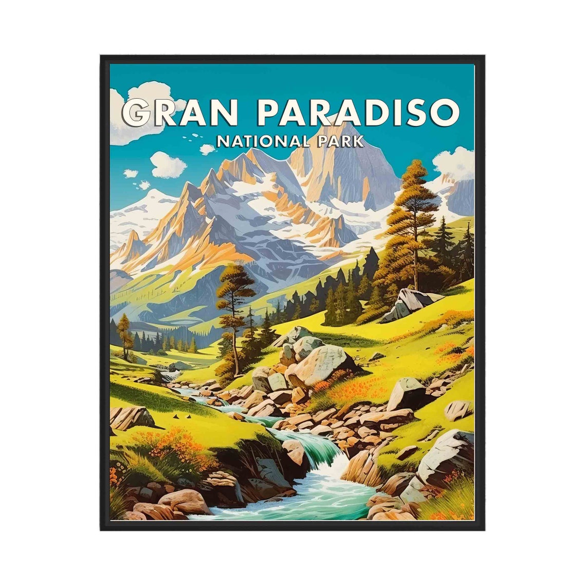 Gran Paradiso National Park Alpine Peaks Vintage Travel Poster