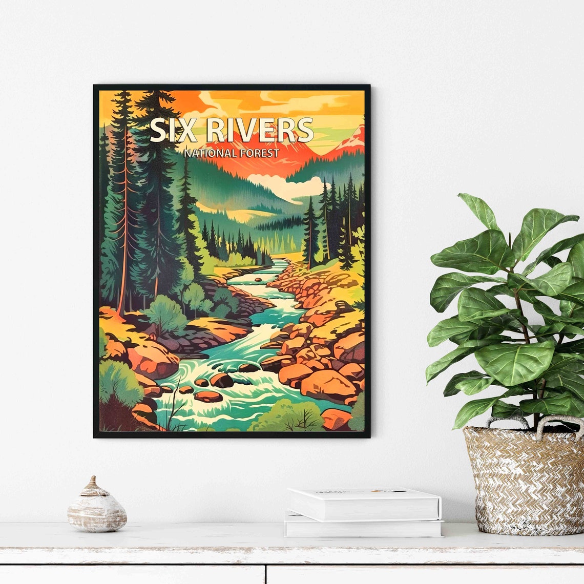 Six Rivers National Forest Mountain River Pine Retro Travel Poster - Image 2