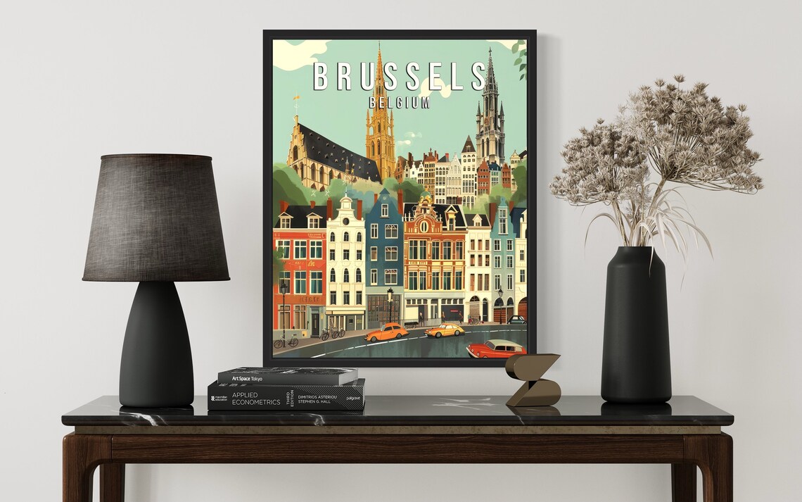 Brussels Belgium Grand Place Guild Houses Street Retro Poster - Image 2