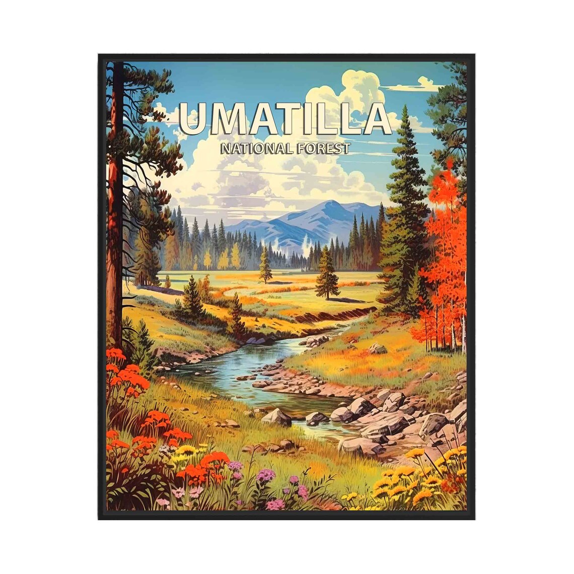 Umatilla National Forest River Meadow Vintage Travel Art Poster