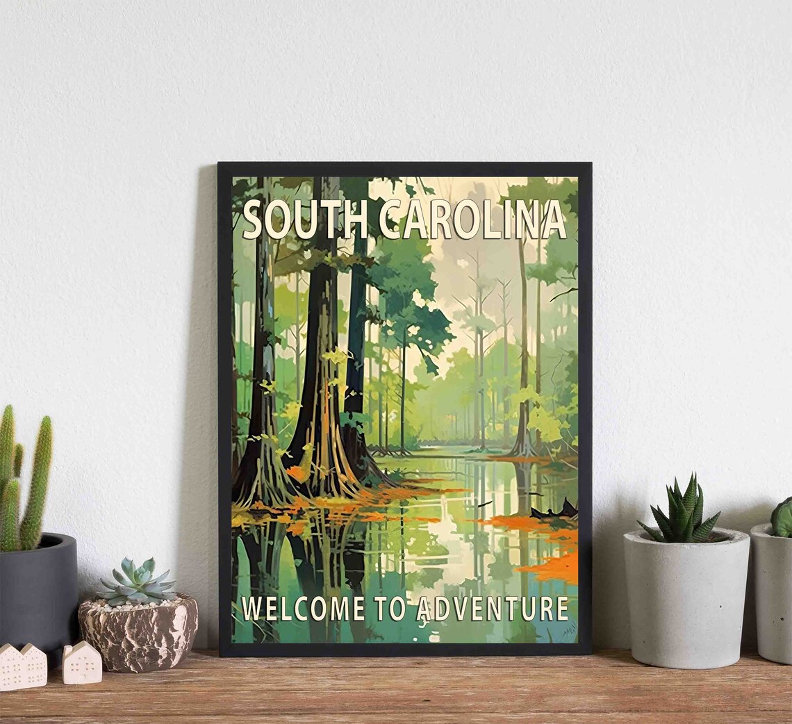 South Carolina Cypress Swamp Forest Nature Adventure Travel Poster - Image 2