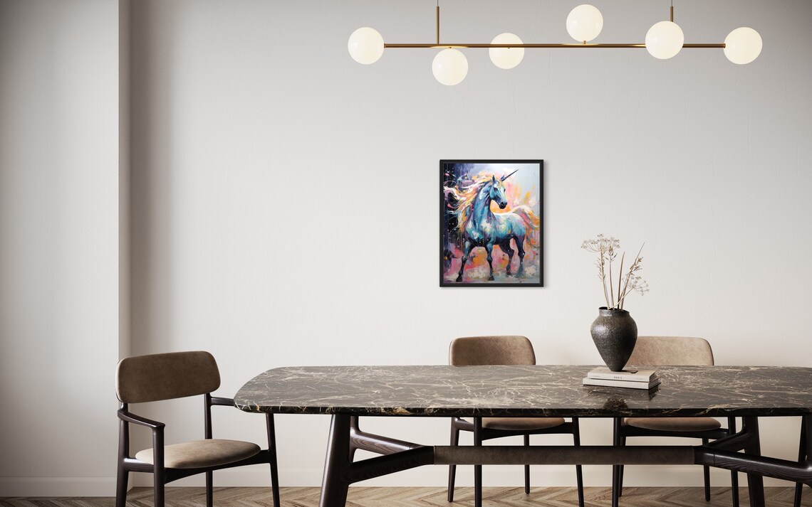 Majestic Unicorn in Pastel Color Abstract Fantasy Horse Painting Poster - Image 2