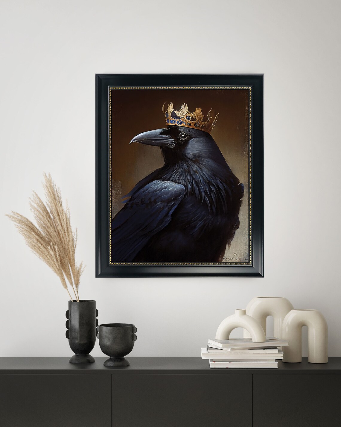 Majestic Crowned Raven Monarch Dark Gothic Oil Painting Poster - Image 3