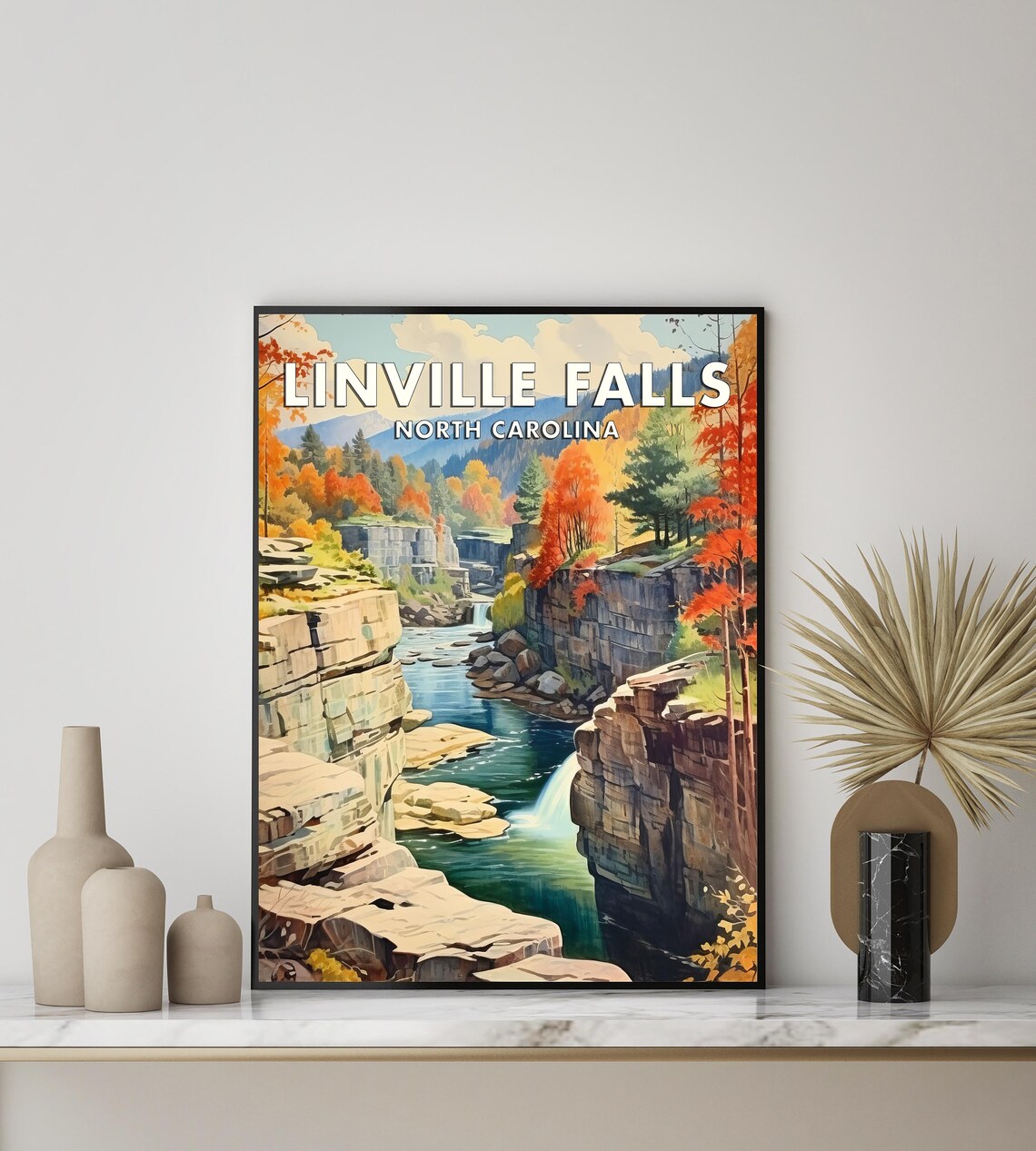 Linville Falls North Carolina Autumn Gorge Vintage Travel Poster - Image 2