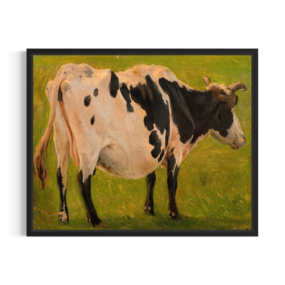 Spotted Cow Standing In Green Pasture Vintage Farm Animal Art Poster