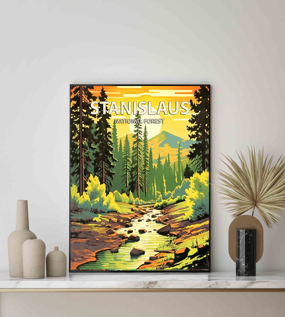 Stanislaus National Forest Vintage Sunset Stream Travel Poster - Image 3