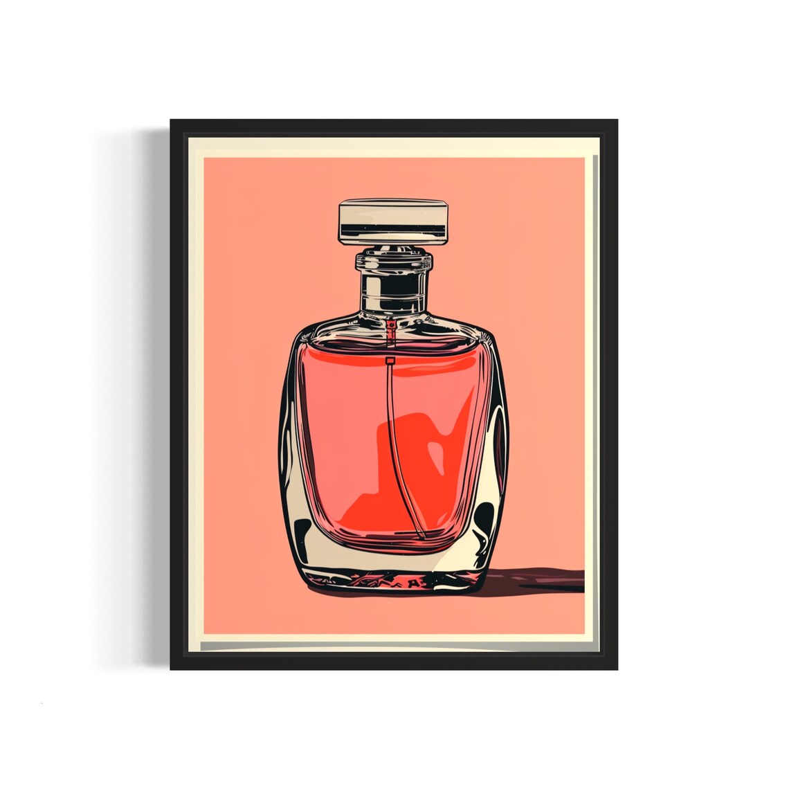 Elegant Perfume Bottle Retro Pop Art Poster on Peach Graphic Background