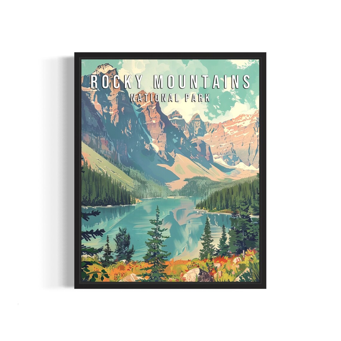 Rocky Mountains National Park Turquoise Lake Vintage Travel Poster