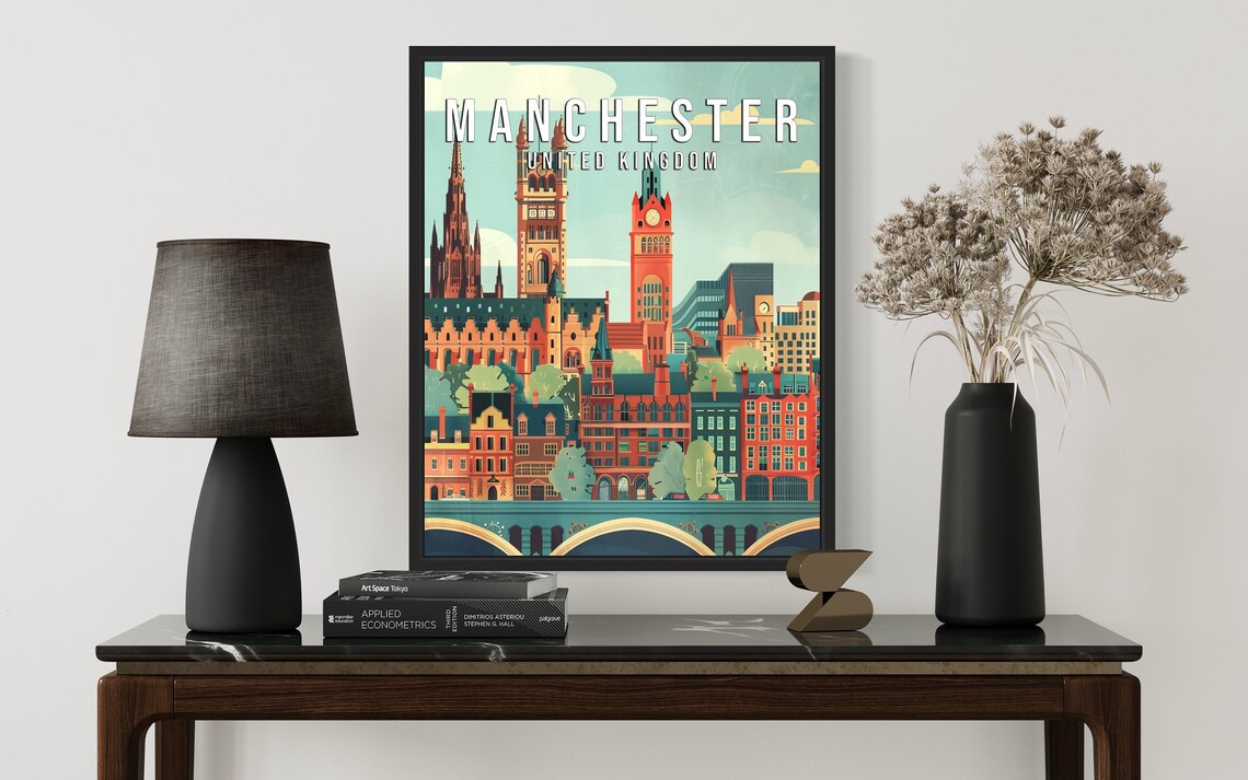 Manchester United Kingdom Historic Skyline With Clock Towers Poster - Image 2