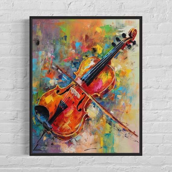 Colorful Abstract Violin Painting Vibrant Musical Instrument Poster