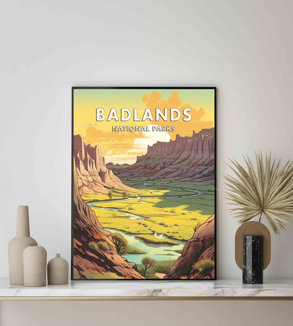 Badlands National Park Golden Sunset Striped Rock River Valley Poster - Image 2