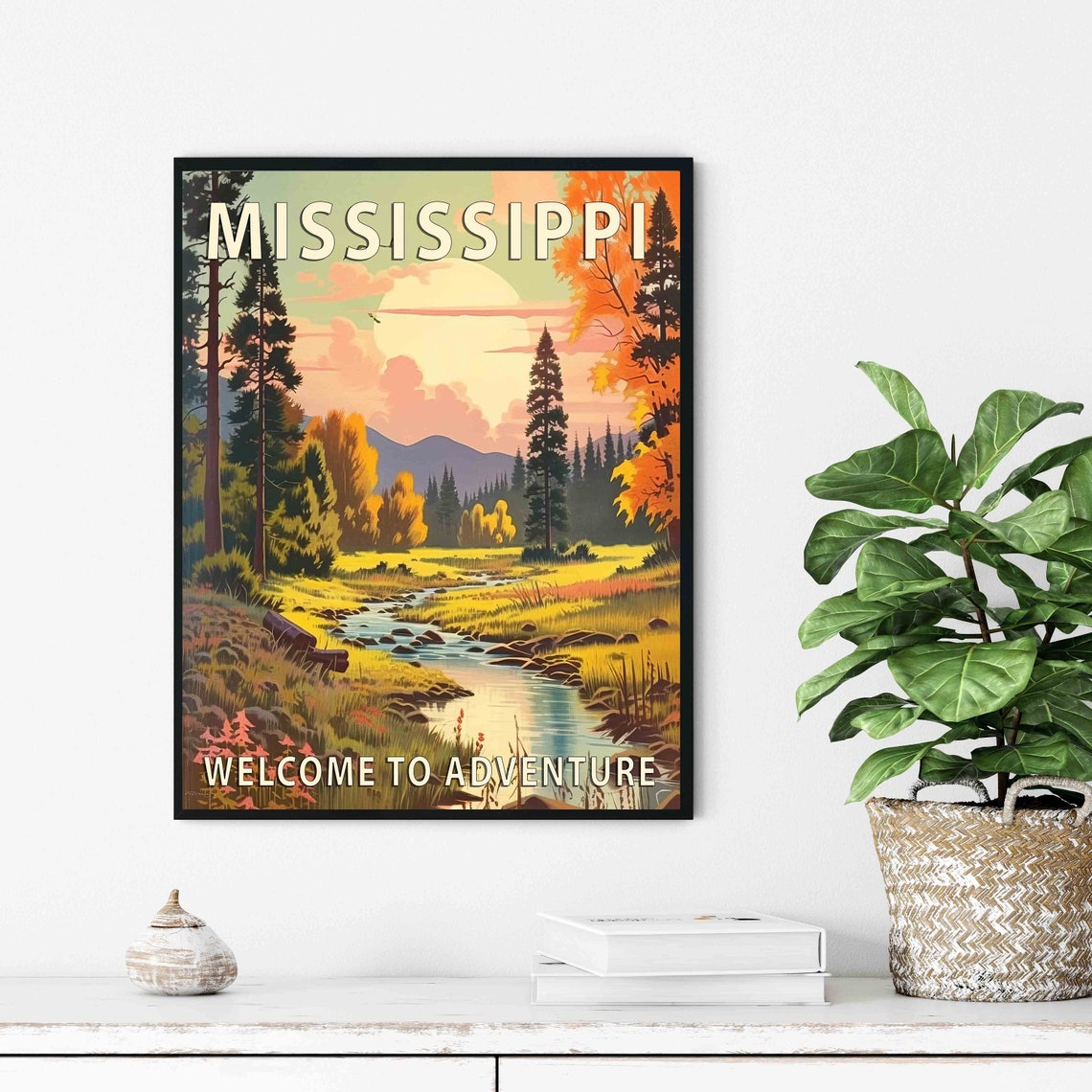 Mississippi Forest Stream Sunset Retro Nature Adventure Poster - Image 2