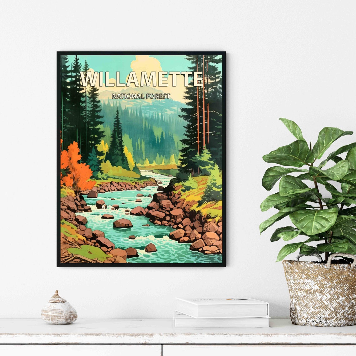Willamette National Forest Turquoise River Rapids Retro Travel Poster - Image 2