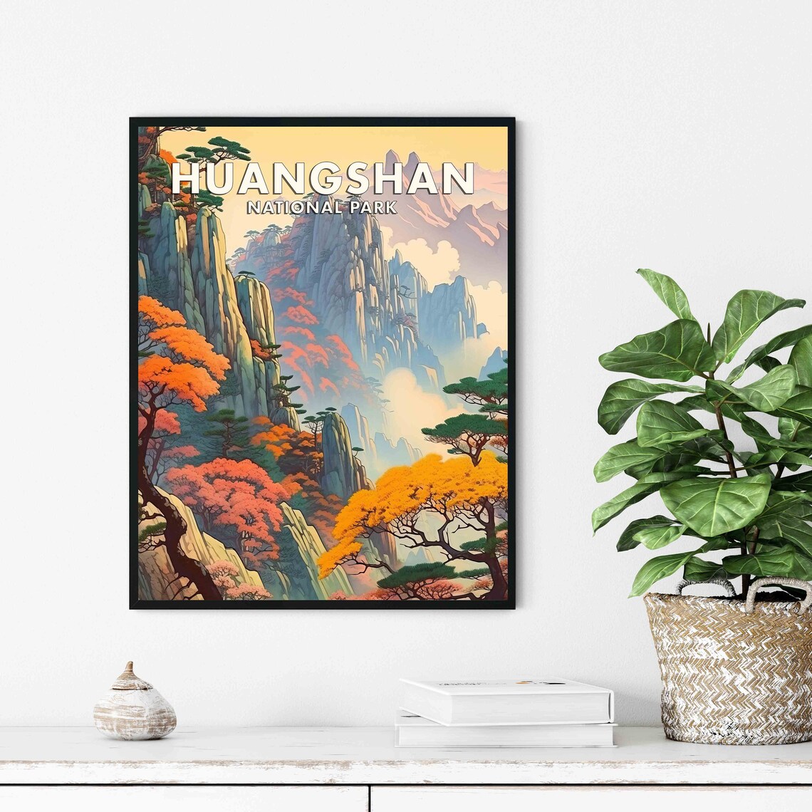 Huangshan National Park Granite Peaks Autumn Vintage Travel Poster - Image 3