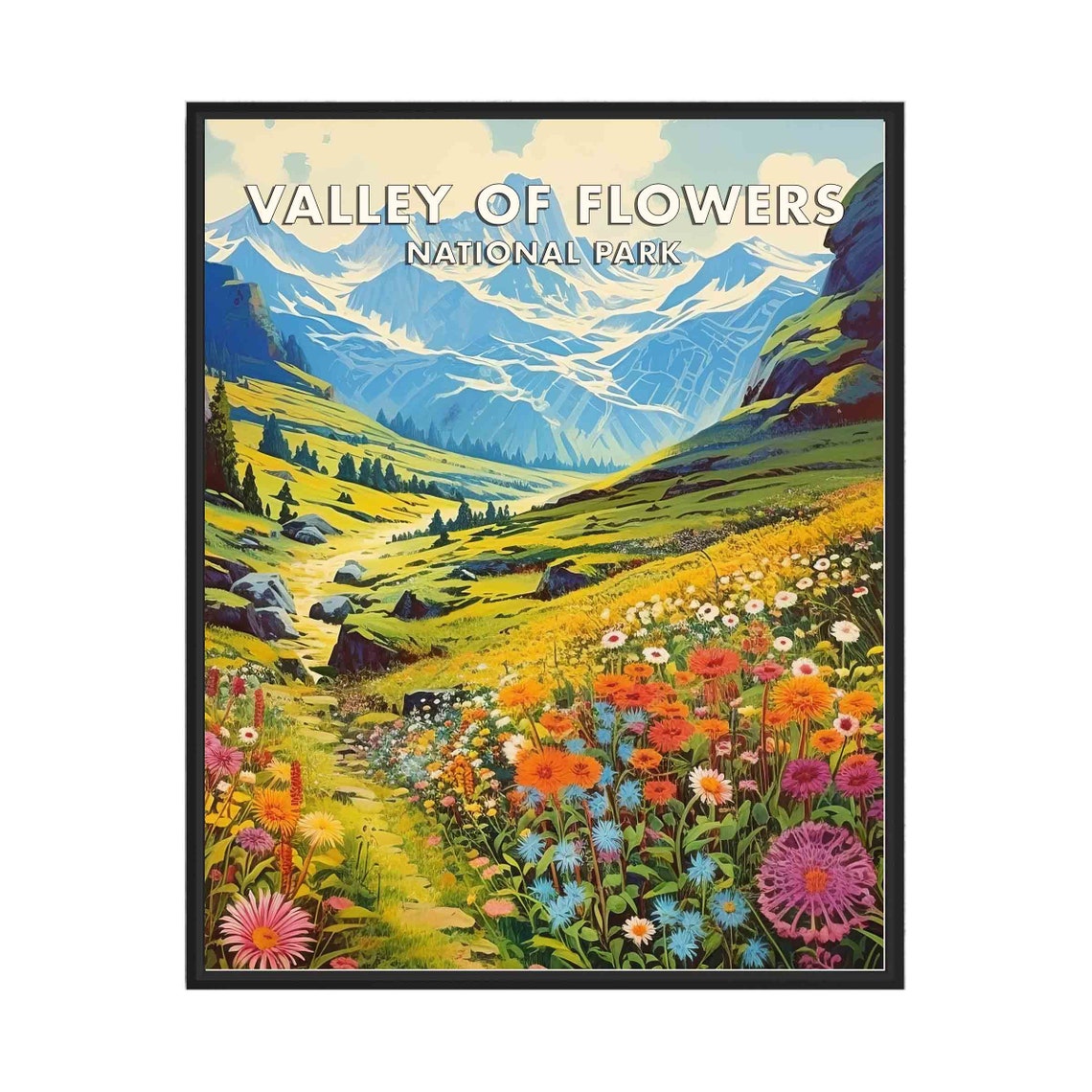Valley of Flowers National Park Alpine Wildflower Meadow Poster