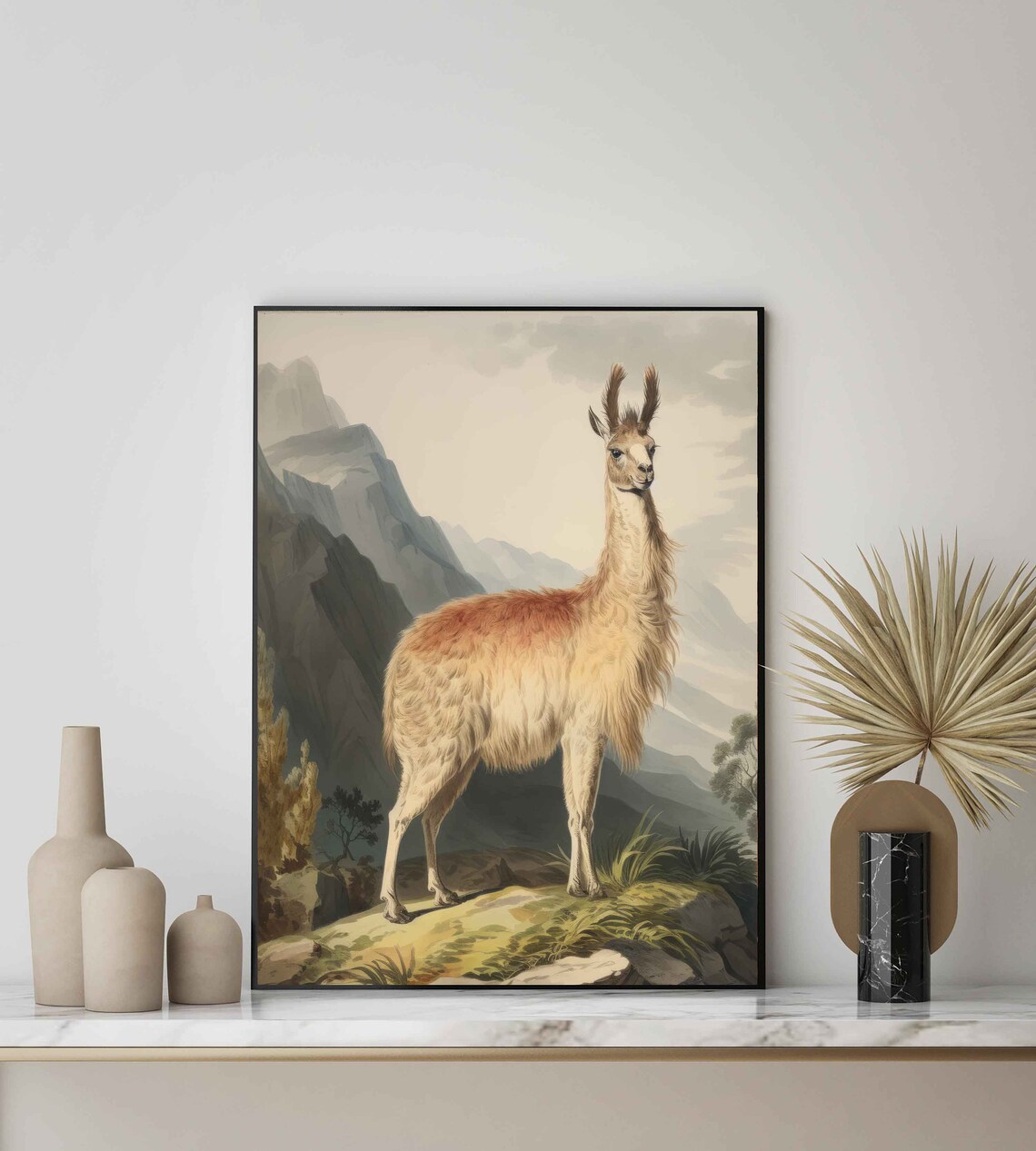 Llama in Andean Mountains Proud Shaggy Vintage Wildlife Art Poster - Image 2