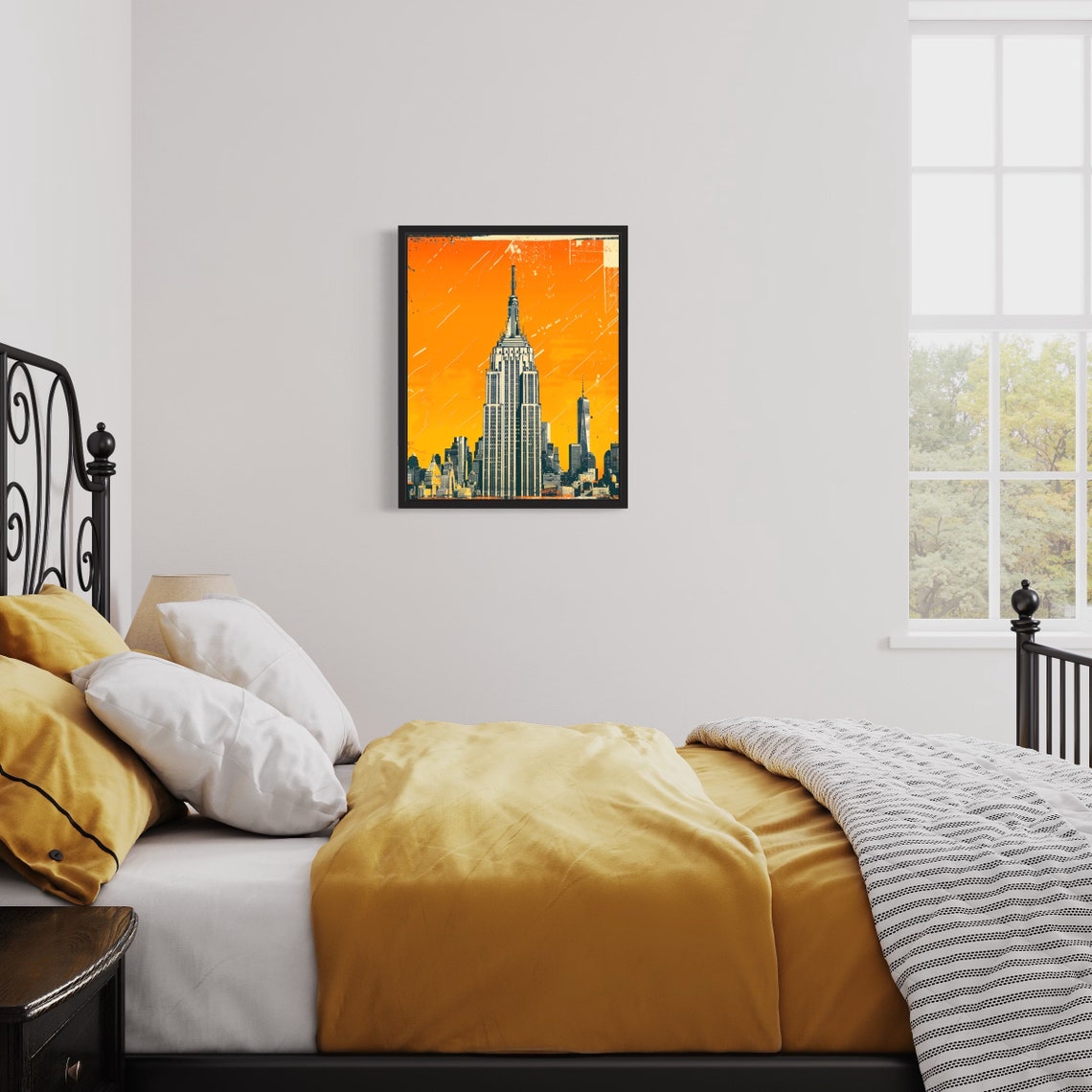 Empire State Building Sunset Manhattan Skyline Orange Art Deco Poster - Image 2